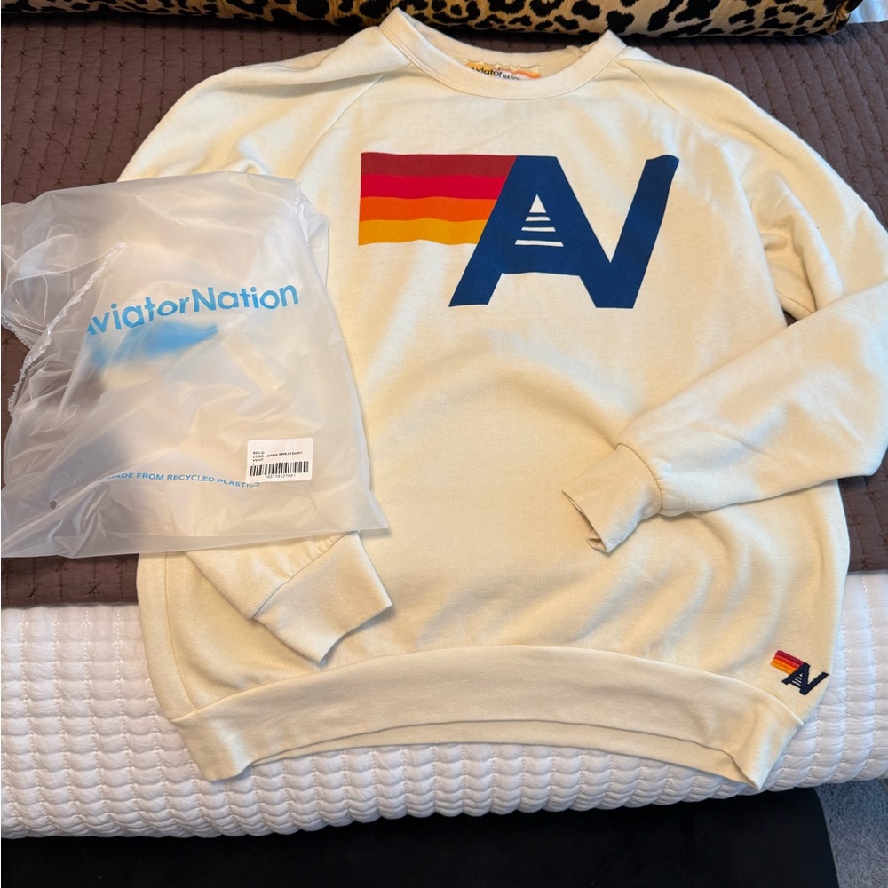 Aviator Nation Unisex Crewneck Sweatshirt with Retro Stripe Logo - Picture 3 of 3